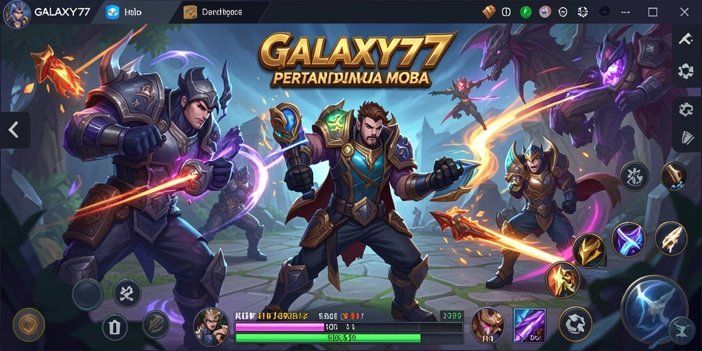 Tangkapan layar epik dari gameplay MOBA GALAXY77 yang intens.