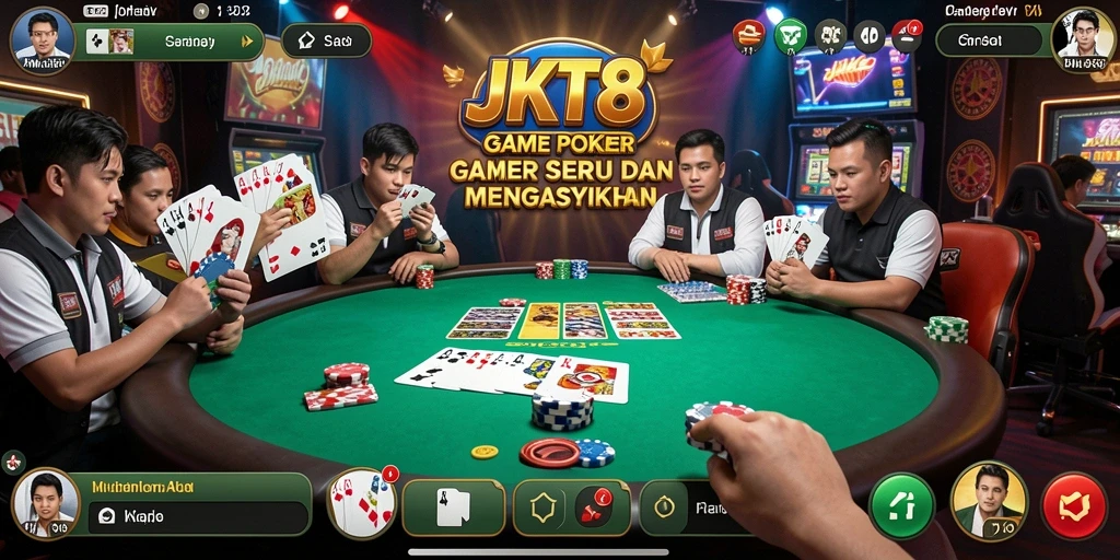 Tampilan gameplay Poker yang menegangkan dalam JKT8.