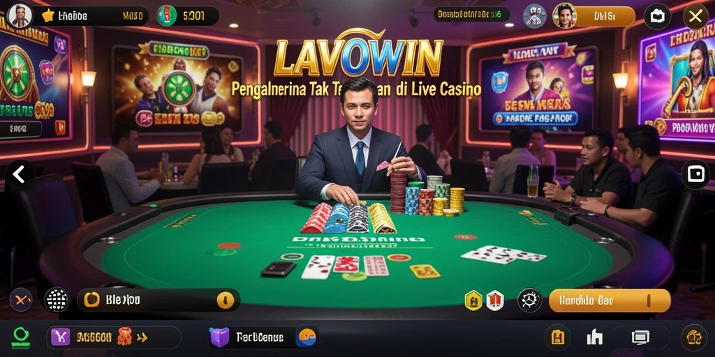 Screenshot utama LAVOWIN menampilkan dealer langsung dan grafik permainan yang mengesankan.